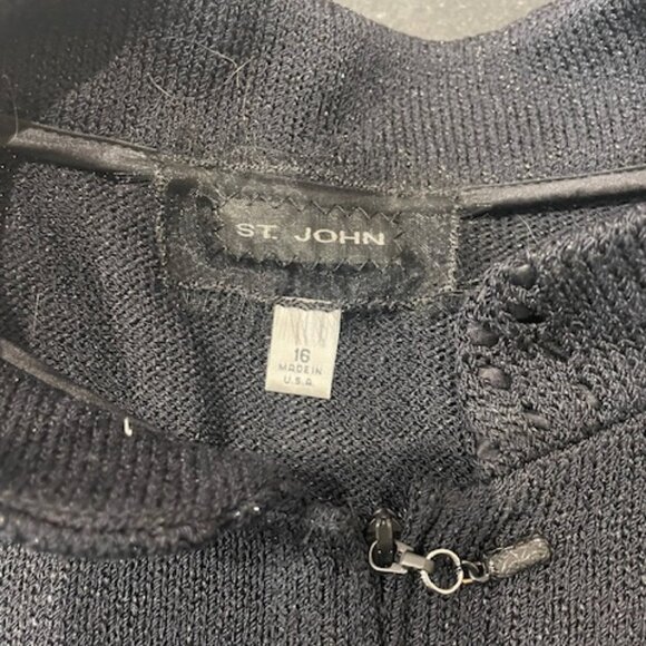 ELEGANT LUXURY METALLIC BLACK OPEN KNIT ST JOHN COUTURE EVE BLACK KNIT JACKET XL - Picture 3 of 5